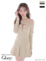 【予約商品/8月下旬発送予定】XSサイズあり【Glossy/グロッシー】オフショルダー/ ロングスリーブ/ バストカット/ フレア/ セットアップ/ ミニドレス/ キャバドレス[OF08]