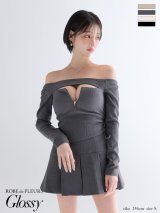【予約商品/8月下旬発送予定】XSサイズあり【Glossy/グロッシー】オフショルダー/ ロングスリーブ/ バストカット/ フレア/ セットアップ/ ミニドレス/ キャバドレス[OF08]