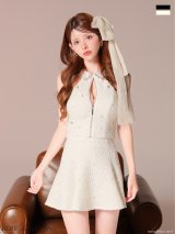 【予約商品/10月下旬発送予定】XSサイズあり【ROBE de FLEURS/ローブドフルール】スパンコール/ ツイード/ アメリカンスリーブ/ フレア/ セットアップ/ ミニドレス/ キャバドレス[OF08]