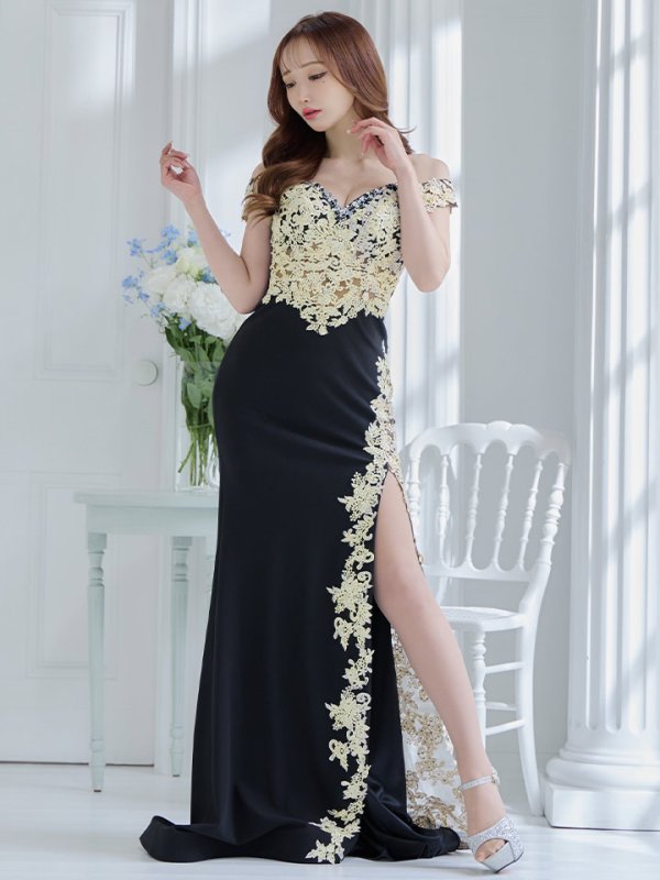 画像8: 【JEAN MACLEAN/ジャンマクレーン】オフショル/ 刺繍レース/ シアー/ スピンドル/ タイト/ ロングドレス/ キャバドレス long[OF2A]