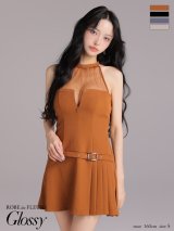 【予約商品/9月中旬発送予定】XSサイズあり【Glossy/グロッシー】シアー/ ホルターネック/ フレア/ ミニドレス/ キャバドレス[OF08]