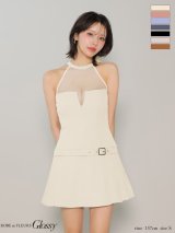 XSサイズあり【Glossy/グロッシー】シアー/ ホルターネック/ フレア/ ミニドレス/ キャバドレス[OF08]【一部予約商品/7月上旬発送予定】