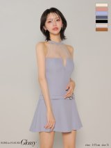 XSサイズあり【Glossy/グロッシー】シアー/ ホルターネック/ フレア/ ミニドレス/ キャバドレス[OF08]【一部予約商品/7月上旬発送予定】