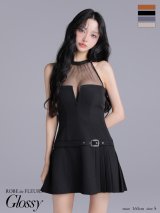 【予約商品/9月中旬発送予定】XSサイズあり【Glossy/グロッシー】シアー/ ホルターネック/ フレア/ ミニドレス/ キャバドレス[OF08]