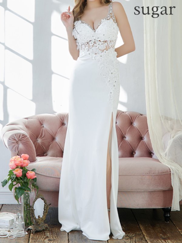 画像18: 【IRMA/イルマ】マーメイド/ ビジュー/ ワンカラー/ ノースリーブ/ シアー/ スリット/ 立体フラワー/ ロングドレス/ キャバドレス long[OF2A]