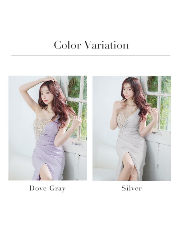 画像20: Lサイズあり【IRMA/イルマ】 ワンショル/ ビジュー/ ラメニット/ タック/ ワンカラー/ タイト/ ロングドレス/ キャバドレス long[OF2A]