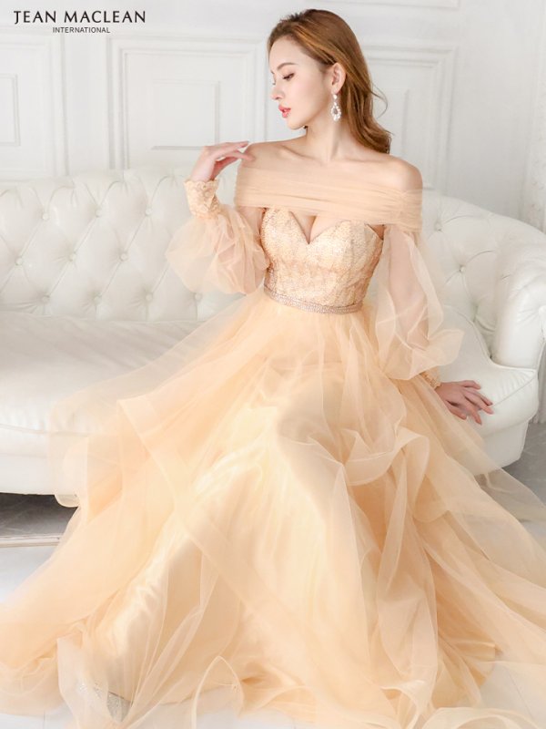 画像6: Lサイズあり【JEAN MACLEAN/ジャンマクレーン】 オフショル/ 2way/ ロングスリーブ/ レース/ 刺繍/ リボン/ プリンセス/ ロングドレス/ キャバドレス long【OF02】