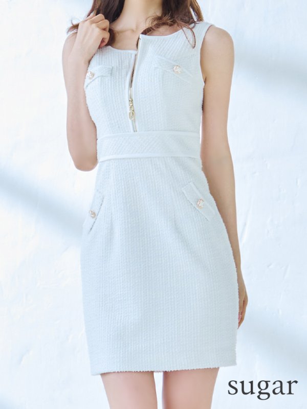 画像8: sugarオリジナルカラー・XSサイズあり【IRMA/イルマ】ツイード/ ストレッチ/ フロントジップ/ ノースリーブ/  タイト/ ミニドレス/ キャバドレス【HC02】