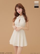 【予約商品/11月下旬発送予定】XSサイズあり【ROBE de FLEURS/ローブドフルール】襟付き/ ノースリーブ/ フレア/ ミニドレス/ キャバドレス[OF08]