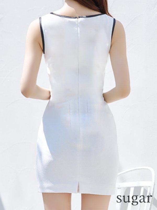 画像9: XSサイズあり【IRMA/イルマ】バイカラー/ パイピング/ ノースリーブ/ パールボタン/ ストレッチ/ タイト/ ミニドレス/ キャバドレス【HC02】