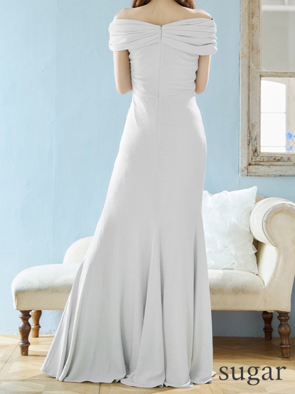 画像11: Lサイズあり【JEAN MACLEAN/ジャンマクレーン】ラメ/ ストレッチ/ オフショル/ タック/ スリット/ ロングドレス/ キャバドレスlong[OF2A]