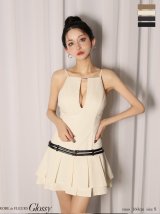 【予約商品/12月中旬発送予定】XSサイズあり【Glossy/グロッシー】ヘリンボーン/レザーベルト/ フレア/ ミニドレス/ キャバドレス[OF08]