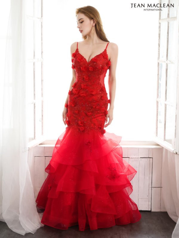 画像6: 【JEAN MACLEAN/ジャンマクレーン】立体フラワー/ 刺繍/ キャミソール/ 裾フリル/ マーメイド/ ロングドレス/ キャバドレス long[OF2A]