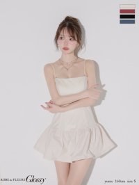 XSサイズあり【Glossy/グロッシー】ベロア/ バルーン/ フレア/ ベアトップ/ ミニドレス/ キャバドレス[OF08]