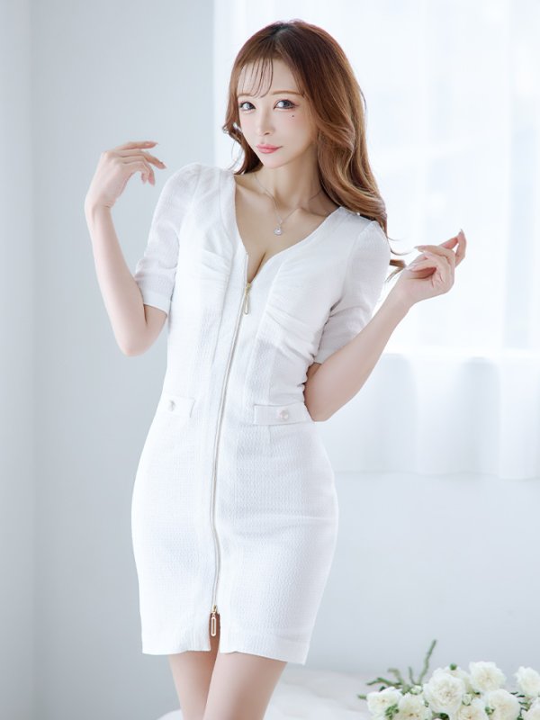 画像3: 【IRMA/イルマ】バストギャザー/ 袖あり/ 半袖/ フロントジップ/ タイト/ ミニドレス/ キャバドレス【HC02】