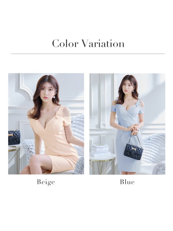 画像16: 【JEAN MACLEAN/ジャンマクレーン】ショルダーベルト/ オフショル/ ワンカラー/ 膝丈/ タイト/ ミディアムドレス/ キャバドレス【HC02】