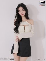 【予約商品/3月上旬発送予定】XSサイズあり【Glossy/グロッシー】チェーンストラップ/ フロントジップ/ バイカラー/ セットアップ/ ミニドレス/ キャバドレス[OF08]