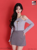 【予約商品/3月上旬発送予定】XSサイズあり【Glossy/グロッシー】チェーンストラップ/ フロントジップ/ バイカラー/ セットアップ/ ミニドレス/ キャバドレス[OF08]