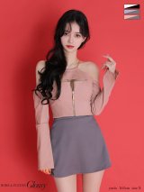 【予約商品/3月上旬発送予定】XSサイズあり【Glossy/グロッシー】チェーンストラップ/ フロントジップ/ バイカラー/ セットアップ/ ミニドレス/ キャバドレス[OF08]