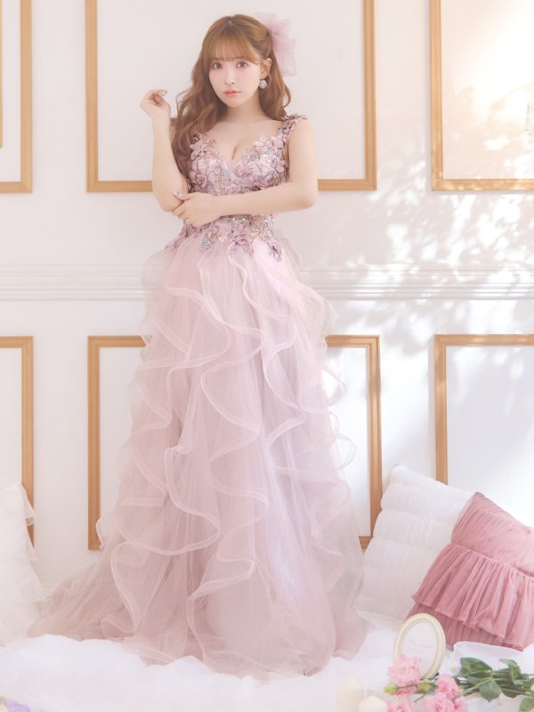 画像3: Lサイズあり【JEAN MACLEAN/ジャンマクレーン】フラワー刺繍/ チュール/ オフショルダー/ フリル/ プリンセス/ フレア/ ロングドレス/ キャバドレス long[OF2A]