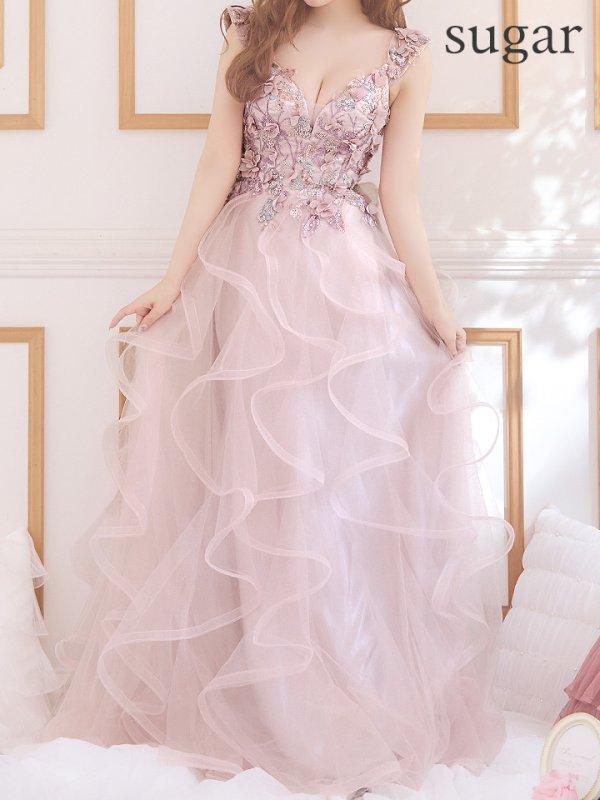 画像8: Lサイズあり【JEAN MACLEAN/ジャンマクレーン】フラワー刺繍/ チュール/ オフショルダー/ フリル/ プリンセス/ フレア/ ロングドレス/ キャバドレス long[OF2A]