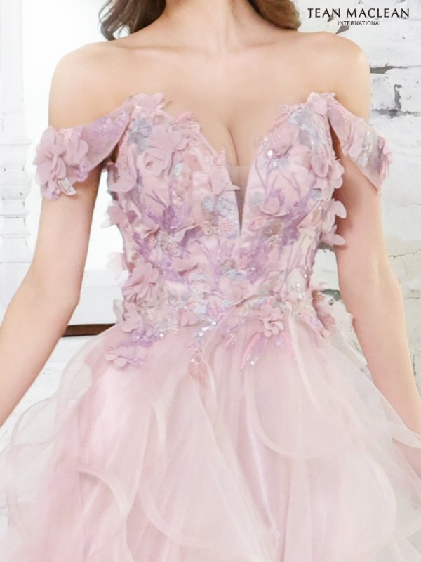 画像7: Lサイズあり【JEAN MACLEAN/ジャンマクレーン】フラワー刺繍/ チュール/ オフショルダー/ フリル/ プリンセス/ フレア/ ロングドレス/ キャバドレス long[OF2A]