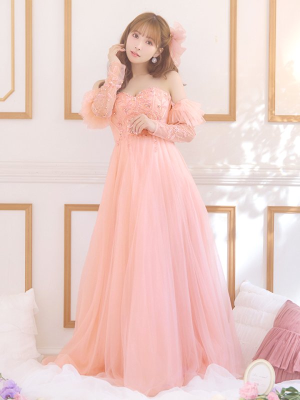 画像12: Lサイズあり【JEAN MACLEAN/ジャンマクレーン】2way/ 袖付き/ ラメ/ チュール/ ベア/ ビーズ刺繍/ フレア/ ロングドレス/ キャバドレス long[OF2A]