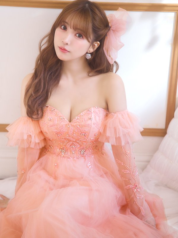 画像18: Lサイズあり【JEAN MACLEAN/ジャンマクレーン】2way/ 袖付き/ ラメ/ チュール/ ベア/ ビーズ刺繍/ フレア/ ロングドレス/ キャバドレス long[OF2A]