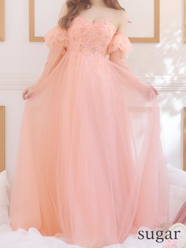 画像21: Lサイズあり【JEAN MACLEAN/ジャンマクレーン】2way/ 袖付き/ ラメ/ チュール/ ベア/ ビーズ刺繍/ フレア/ ロングドレス/ キャバドレス long[OF2A]