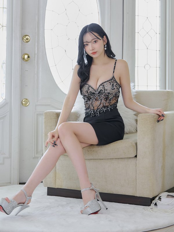 画像4: XSサイズあり【IRMA/イルマ】スパンコール刺繍/ シアー/ レース/ キャミソール/ タイト/ ミニドレス/ キャバドレス【HC02】