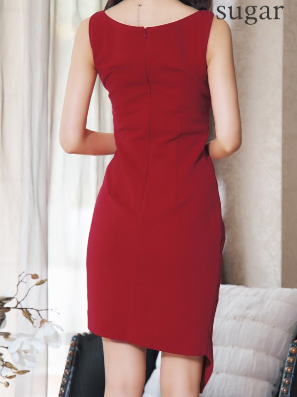 画像30: Lサイズあり【JEAN MACLEAN/ジャンマクレーン】ノースリーブ/ ワンカラー/ カットアウト/ バックル/ アシンメトリー/ タック/ ひざ丈/ タイト/ ミディアムドレス/ キャバドレス【HC02】