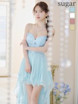 【IRMA/イルマ】ベア/ スパンコール/ 立体フラワー/ ワンカラー/ テールカット/ シフォン/ フレア/  ショートインロングドレス/ キャバドレス long[OF2A]