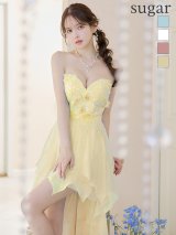 【IRMA/イルマ】ベア/ スパンコール/ 立体フラワー/ ワンカラー/ テールカット/ シフォン/ フレア/  ショートインロングドレス/ キャバドレス long[OF2A]