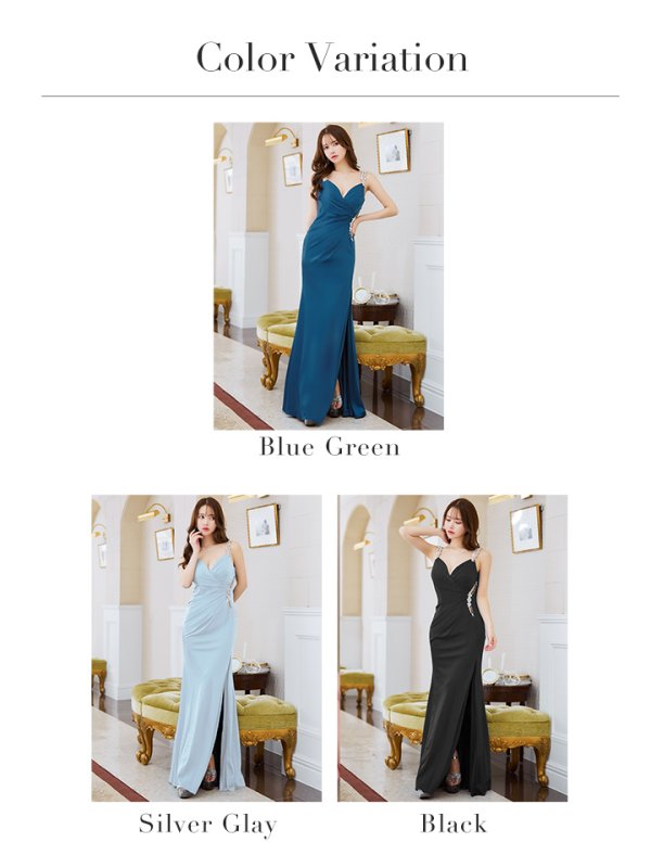 画像20: Lサイズあり【IRMA/イルマ】マーメイド/ ノースリーブ/ ビジュー/ ワンカラー/ スリット/ タック/ ロングドレス/ キャバドレス long【HC02】