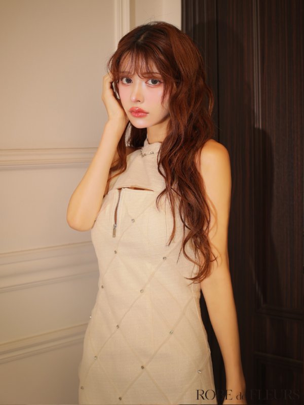 画像4: XSサイズあり【ROBE de FLEURS/ローブドフルール】ビジュー/ バストジップ/ タイト/ ミニドレス/ キャバドレス[OF08]