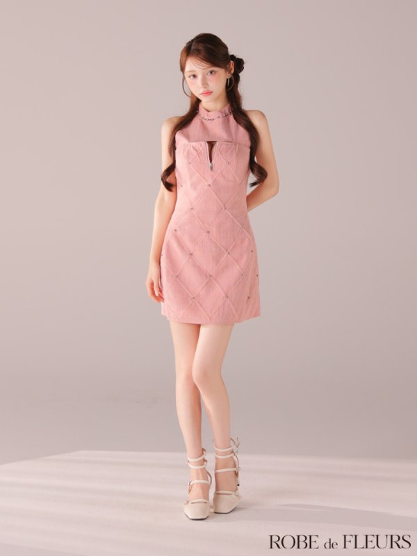 画像16: XSサイズあり【ROBE de FLEURS/ローブドフルール】ビジュー/ バストジップ/ タイト/ ミニドレス/ キャバドレス[OF08]