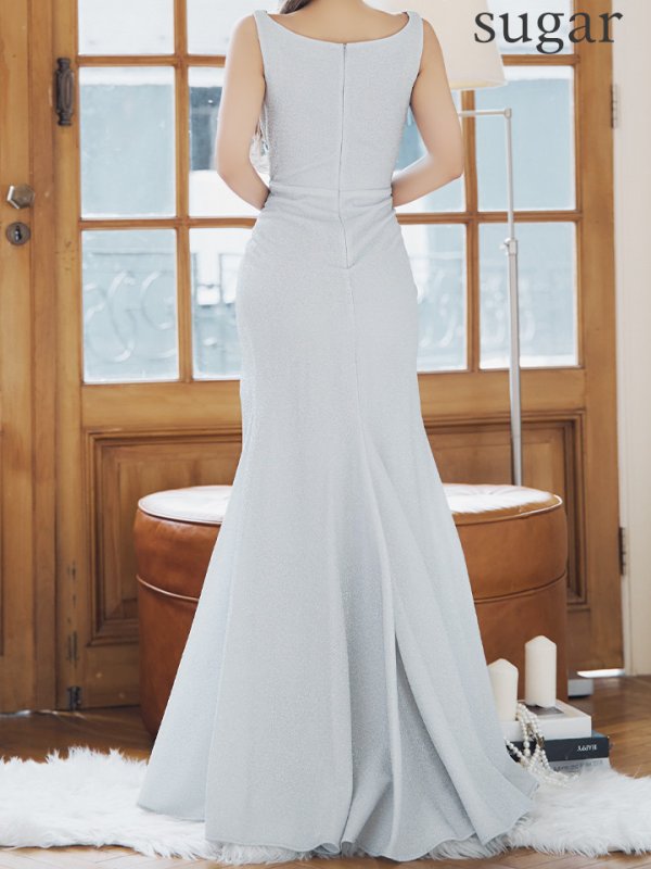 画像11: Lサイズあり【JEAN MACLEAN/ジャンマクレーン】マーメイド/ タック/ ワンカラー/ ラメニット/ スリット/ ストレッチ/ ノースリーブ/ ロングドレス/ キャバドレスlong【HC02】