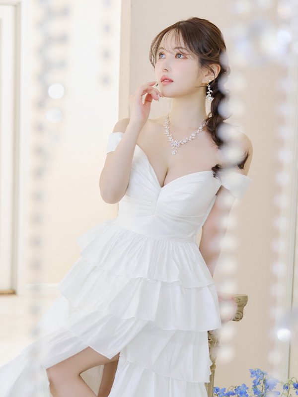 画像4: Lサイズあり【JEAN MACLEAN/ジャンマクレーン】フリル/ ワンカラー/ オフショルダー/ スリット/ Aライン/ フレア/ ロングドレス/ キャバドレス long【HC02】