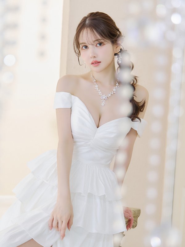 画像5: Lサイズあり【JEAN MACLEAN/ジャンマクレーン】フリル/ ワンカラー/ オフショルダー/ スリット/ Aライン/ フレア/ ロングドレス/ キャバドレス long【HC02】