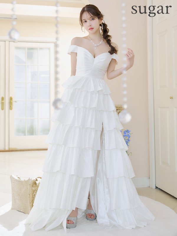 画像7: Lサイズあり【JEAN MACLEAN/ジャンマクレーン】フリル/ ワンカラー/ オフショルダー/ スリット/ Aライン/ フレア/ ロングドレス/ キャバドレス long【HC02】