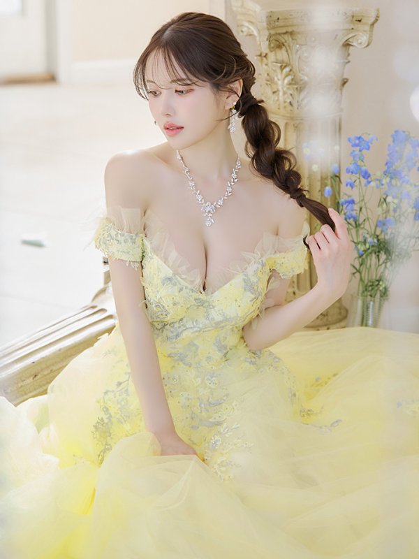 画像6: Lサイズあり【JEAN MACLEAN/ジャンマクレーン】立体フラワー/ 刺繍/ オフショルダー/ チュール/ Aライン/ フレア/ プリンセスロング/ ロングドレス/ キャバドレス long【HC02】