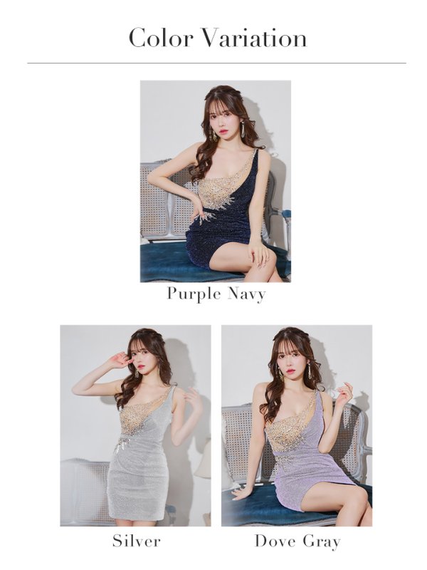 画像21: XSサイズあり【IRMA/イルマ】ビジュー刺繍/ ラメニット/ ワンショル/ タック/ タイト/ ミニドレス/ キャバドレス【HC02】