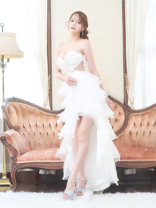 画像8: 【IRMA/イルマ】 オーガンジー/ フリル/ テールカット/ ベア/ ビジュー/ サイドシアー/ フレア/ ロングドレス/ キャバドレス long【HC02】