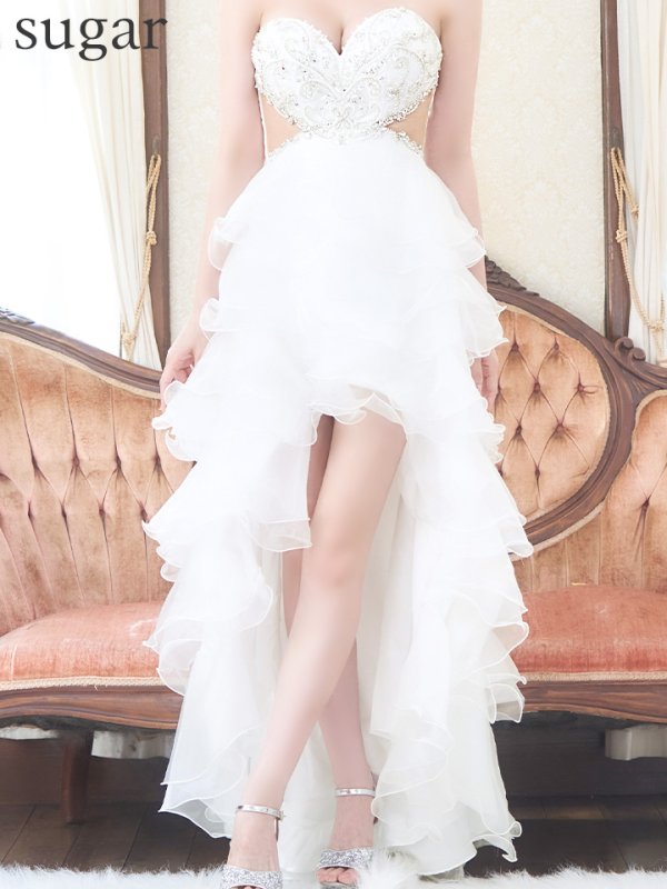 画像10: 【IRMA/イルマ】 オーガンジー/ フリル/ テールカット/ ベア/ ビジュー/ サイドシアー/ フレア/ ロングドレス/ キャバドレス long【HC02】