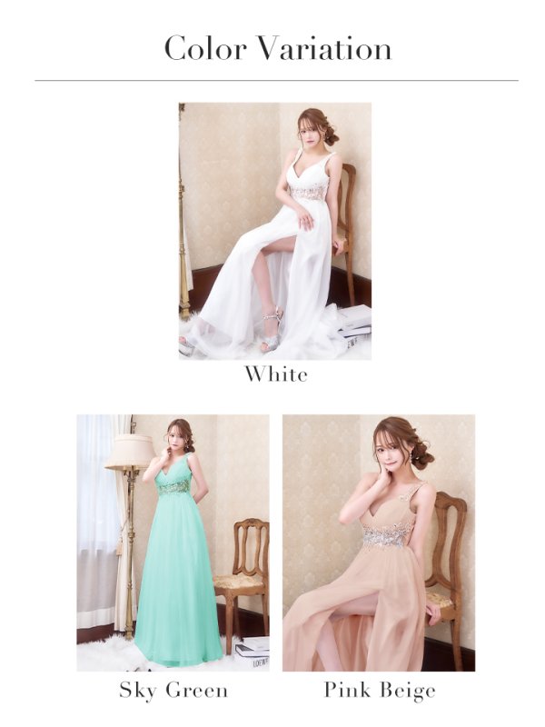 画像20: Lサイズあり【JEAN MACLEAN/ジャンマクレーン】ビジュー刺繍/ シフォン/ ノースリーブ/ スリット/ Aライン/ フレア/ ロング/ キャバドレス long【HC02】