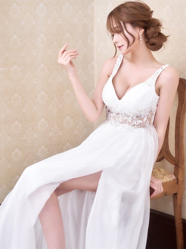 画像9: Lサイズあり【JEAN MACLEAN/ジャンマクレーン】ビジュー刺繍/ シフォン/ ノースリーブ/ スリット/ Aライン/ フレア/ ロング/ キャバドレス long【HC02】