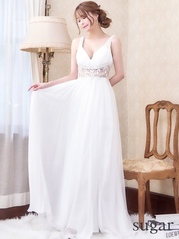 画像13: Lサイズあり【JEAN MACLEAN/ジャンマクレーン】ビジュー刺繍/ シフォン/ ノースリーブ/ スリット/ Aライン/ フレア/ ロング/ キャバドレス long【HC02】