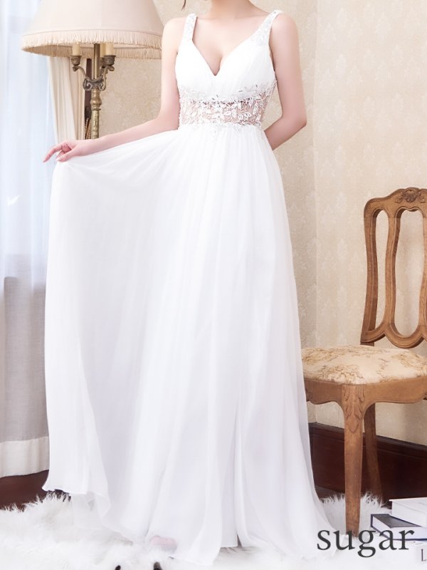 画像14: Lサイズあり【JEAN MACLEAN/ジャンマクレーン】ビジュー刺繍/ シフォン/ ノースリーブ/ スリット/ Aライン/ フレア/ ロング/ キャバドレス long【HC02】