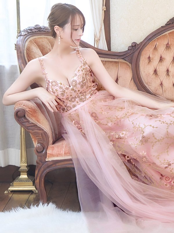 画像8: Lサイズあり【JEAN MACLEAN/ジャンマクレーン】ノースリーブ/ フラワー刺繍/ チュール/ レース/ Aライン/ フレア/ プリンセスロング/ ロングドレス/ キャバドレス long【HC02】