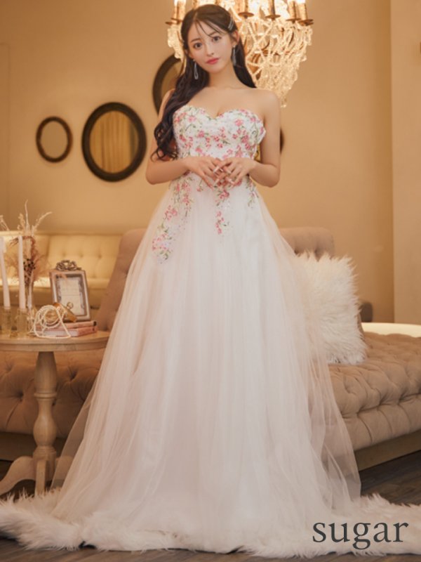 画像8: Lサイズあり【JEAN MACLEAN/ジャンマクレーン】パフスリーブ/ ロングスリーブ/ フラワー刺繍/ チュール/ レース/ Aライン/ フレア/ プリンセスロング/ ロングドレス/ キャバドレス long【HC02】